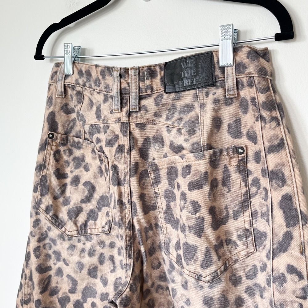 Free People We The Free Good Luck Printed Barrel Jeans Brown Sugar 27 Leopard - Picture 10 of 16